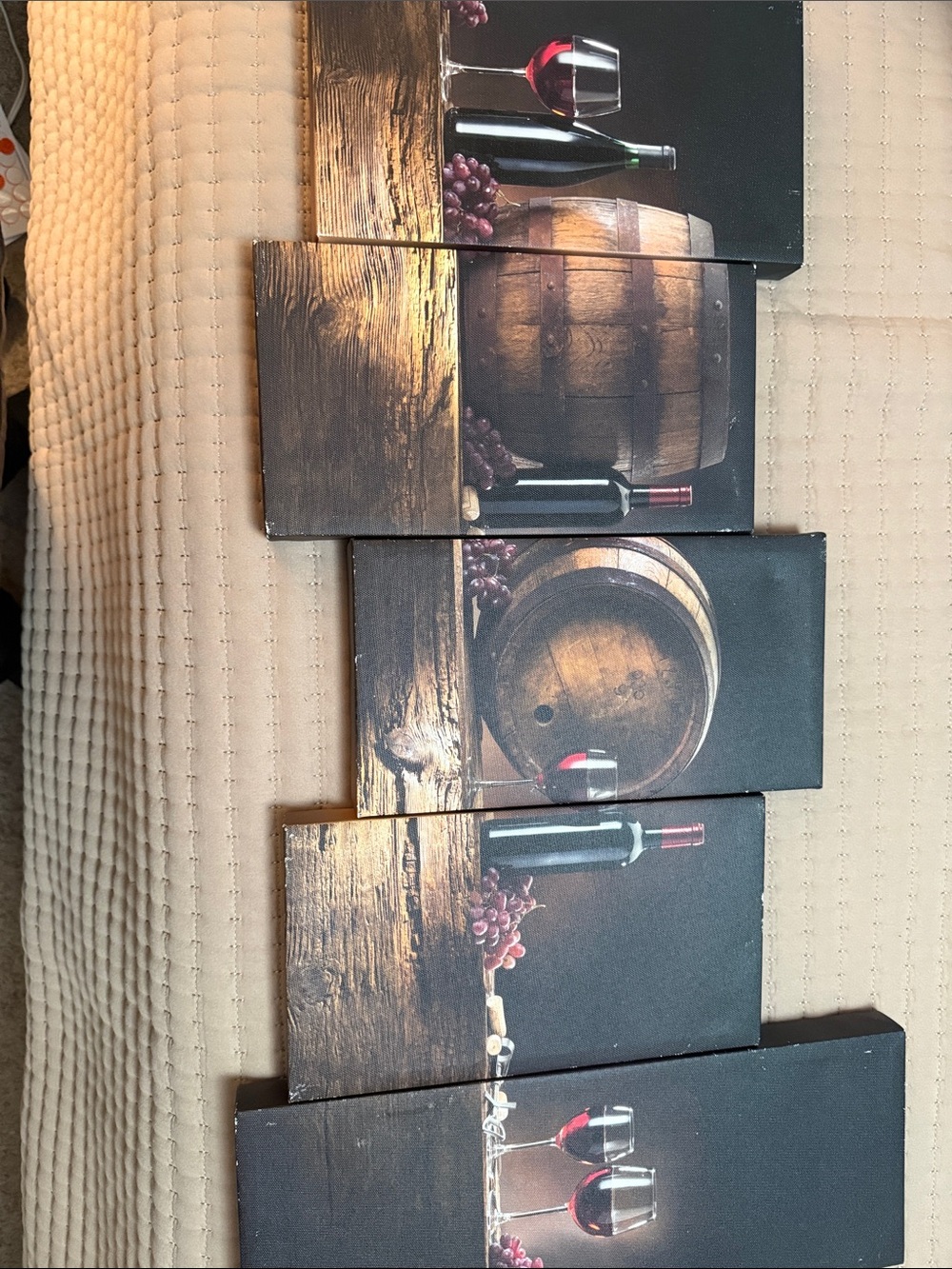 Wine Barrel Canvas Wall Art Set - Rustic Wine & Glasses